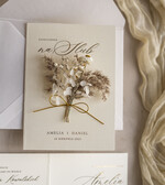 Zaproszenia ślubne Natura Zaproszenia ślubne boho z suszonym bukiecikiem,nietypowe zaproszenia na ślub z szuszkami i sznurkiem, rustykalne złocone zaproszenia z kalkowa kopertą14