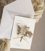 Zaproszenia ślubne Natura Zaproszenia ślubne boho z suszonym bukiecikiem,nietypowe zaproszenia na ślub z szuszkami i sznurkiem, rustykalne złocone zaproszenia z kalkowa kopertą4