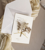 Zaproszenia ślubne Natura Zaproszenia ślubne boho z suszonym bukiecikiem,nietypowe zaproszenia na ślub z szuszkami i sznurkiem, rustykalne złocone zaproszenia z kalkowa kopertą5
