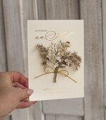 Zaproszenia ślubne Natura Zaproszenia ślubne boho z suszonym bukiecikiem,nietypowe zaproszenia na ślub z szuszkami i sznurkiem, rustykalne złocone zaproszenia z kalkowa kopertą11