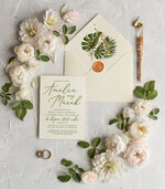 Zaproszenia ślubne Natura Proste Boho Zaproszenia Ślubne Monstera Minimalistyczne Zaproszenia na Ślub Delikatne Zaproszenie Ślubne Zielony i Kremowy1