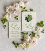 Zaproszenia ślubne Natura Proste Boho Zaproszenia Ślubne Monstera Minimalistyczne Zaproszenia na Ślub Delikatne Zaproszenie Ślubne Zielony i Kremowy3