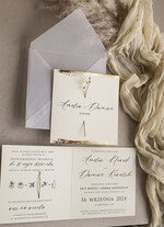 Zaproszenia ślubne Natura Zaproszenia ślubne boho z suszonymi kwiatkami, nietypowe minimalistyczne zaproszenia na ślub, rustykalne złocone zaproszenia z kalkowa kopertą, proste zaproszenia4