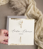 Zaproszenia ślubne Natura Zaproszenia ślubne boho z suszonymi kwiatkami, nietypowe minimalistyczne zaproszenia na ślub, rustykalne złocone zaproszenia z kalkowa kopertą, proste zaproszenia0