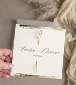 Zaproszenia ślubne Natura Zaproszenia ślubne boho z suszonymi kwiatkami, nietypowe minimalistyczne zaproszenia na ślub, rustykalne złocone zaproszenia z kalkowa kopertą, proste zaproszenia10