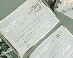 Zaproszenia ślubne Natura szałwiowe zaproszenia ślubne z gipsówką, składane zaproszenie na ślub i wesele, eleganckie zaproszenia ślubne ze szkiełkiem i płatkami złota, zaproszenia w kształcie koperty 14