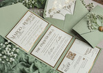Zaproszenia ślubne Natura szałwiowe zaproszenia ślubne z gipsówką, składane zaproszenie na ślub i wesele, eleganckie zaproszenia ślubne ze szkiełkiem i płatkami złota, zaproszenia w kształcie koperty 7