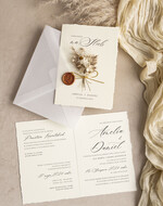 Zaproszenia ślubne Natura Zaproszenia ślubne boho z szuszonym bukiecikiem,nietypowe zaproszenia  na ślub z szuszkami i jedwabiem, rustykalne złocone zaproszenia z kalkowa kopertą11