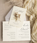 Zaproszenia ślubne Natura Zaproszenia ślubne boho z szuszonym bukiecikiem,nietypowe zaproszenia  na ślub z szuszkami i jedwabiem, rustykalne złocone zaproszenia z kalkowa kopertą2