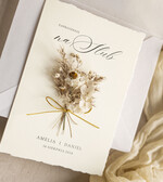 Zaproszenia ślubne Natura Zaproszenia ślubne boho z szuszonym bukiecikiem,nietypowe zaproszenia  na ślub z szuszkami i jedwabiem, rustykalne złocone zaproszenia z kalkowa kopertą17