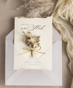 Zaproszenia ślubne Natura Zaproszenia ślubne boho z szuszonym bukiecikiem,nietypowe zaproszenia  na ślub z szuszkami i jedwabiem, rustykalne złocone zaproszenia z kalkowa kopertą5