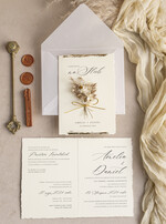 Zaproszenia ślubne Natura Zaproszenia ślubne boho z szuszonym bukiecikiem,nietypowe zaproszenia  na ślub z szuszkami i jedwabiem, rustykalne złocone zaproszenia z kalkowa kopertą6