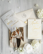 Zaproszenia ślubne Złote Glamour eleganckie zaproszenia na ślub ze zdjęciem dla gości na pamiątkę, zaproszenia ślubne ze zdjęciem, ślubne zaproszenia z ozdobnym okrągłym nitem0