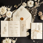 Zaproszenia ślubne Złote Glamour Proste Złocone zaproszenia ślubne wykonywane ręcznie, klasyczne wesele Krem i Złoto Minimalistyczne Zaproszenia na Ślub 1