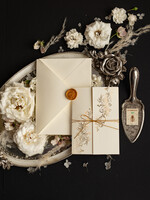 Zaproszenia ślubne Złote Glamour Proste Złocone zaproszenia ślubne wykonywane ręcznie, klasyczne wesele Krem i Złoto Minimalistyczne Zaproszenia na Ślub 3