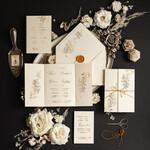 Zaproszenia ślubne Złote Glamour Proste Złocone zaproszenia ślubne wykonywane ręcznie, klasyczne wesele Krem i Złoto Minimalistyczne Zaproszenia na Ślub 0