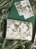 Zaproszenia ślubne Złote Glamour Poziome złote zaproszenia ślubne z lustrzanym monogramem, Kopertowe biało zielone zaproszenie na ślub złocone, zaproszenia na slub cywilny peonie 16