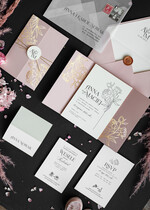 Zaproszenia ślubne Złote Glamour nietypowe zaproszenia na ślub, nowoczesny styl glamour, delikatne złote zaproszenia ślubne z piwonią  4