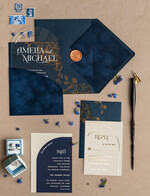 Zaproszenia ślubne Złote Glamour Eleganckie Welurowe Zaproszenia Na Ślub, Zaproszenia Na Slub W Kieszonce, Zaproszenia Z Pleksy W Kieszonce Z Weluru, Granatowe Zaproszenia Na Ślub10