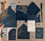 Zaproszenia ślubne Złote Glamour Eleganckie Welurowe Zaproszenia Na Ślub, Zaproszenia Na Slub W Kieszonce, Zaproszenia Z Pleksy W Kieszonce Z Weluru, Granatowe Zaproszenia Na Ślub11