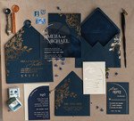 Zaproszenia ślubne Złote Glamour Eleganckie Welurowe Zaproszenia Na Ślub, Zaproszenia Na Slub W Kieszonce, Zaproszenia Z Pleksy W Kieszonce Z Weluru, Granatowe Zaproszenia Na Ślub14