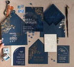 Zaproszenia ślubne Złote Glamour Eleganckie Welurowe Zaproszenia Na Ślub, Zaproszenia Na Slub W Kieszonce, Zaproszenia Z Pleksy W Kieszonce Z Weluru, Granatowe Zaproszenia Na Ślub15