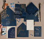 Zaproszenia ślubne Złote Glamour Eleganckie Welurowe Zaproszenia Na Ślub, Zaproszenia Na Slub W Kieszonce, Zaproszenia Z Pleksy W Kieszonce Z Weluru, Granatowe Zaproszenia Na Ślub16