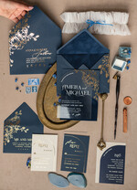 Zaproszenia ślubne Złote Glamour Eleganckie Welurowe Zaproszenia Na Ślub, Zaproszenia Na Slub W Kieszonce, Zaproszenia Z Pleksy W Kieszonce Z Weluru, Granatowe Zaproszenia Na Ślub21