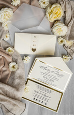 Zaproszenia ślubne Złote Glamour eleganckie złote zaproszenia ślubne, delikatne zaproszenie na ślub, zaproszenie ślubne w stylu glamour, złote litery na zaproszeniach ślubnych, zaproszenia ślubne składane w kopertę 17
