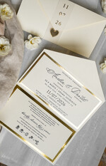 Zaproszenia ślubne Złote Glamour eleganckie złote zaproszenia ślubne, delikatne zaproszenie na ślub, zaproszenie ślubne w stylu glamour, złote litery na zaproszeniach ślubnych, zaproszenia ślubne składane w kopertę 10