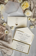 Zaproszenia ślubne Złote Glamour eleganckie złote zaproszenia ślubne, delikatne zaproszenie na ślub, zaproszenie ślubne w stylu glamour, złote litery na zaproszeniach ślubnych, zaproszenia ślubne składane w kopertę 0