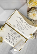 Zaproszenia ślubne Złote Glamour eleganckie złote zaproszenia ślubne, delikatne zaproszenie na ślub, zaproszenie ślubne w stylu glamour, złote litery na zaproszeniach ślubnych, zaproszenia ślubne składane w kopertę 6