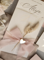 Zaproszenia ślubne Złote Glamour eleganckie zaproszenie na ślub z suszonym dmuszkiem, wyjątkowe zaproszenia ślubne z dmuszkiem, zaproszenia na ślub w stylu glamour17