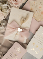 Zaproszenia ślubne Złote Glamour eleganckie zaproszenie na ślub z suszonym dmuszkiem, wyjątkowe zaproszenia ślubne z dmuszkiem, zaproszenia na ślub w stylu glamour1