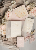 Zaproszenia ślubne Złote Glamour eleganckie zaproszenie na ślub z suszonym dmuszkiem, wyjątkowe zaproszenia ślubne z dmuszkiem, zaproszenia na ślub w stylu glamour4