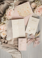 Zaproszenia ślubne Złote Glamour eleganckie zaproszenie na ślub z suszonym dmuszkiem, wyjątkowe zaproszenia ślubne z dmuszkiem, zaproszenia na ślub w stylu glamour7