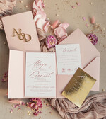 Zaproszenia ślubne Złote Glamour złote zaproszenia ślubne z lustrzanym monogramem, różowe zaproszenie na ślub złocone, zaoriszenia na slub cywilny pudrowy róż  0