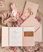 Zaproszenia ślubne Złote Glamour złote zaproszenia ślubne z lustrzanym monogramem, różowe zaproszenie na ślub złocone, zaoriszenia na slub cywilny pudrowy róż  5