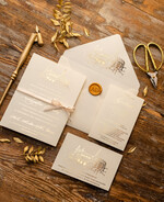 Zaproszenia ślubne Złote Glamour Proste  Złocone Zaproszenia Ślubne Minimalistyczne Zaproszenia na Ślub Twoje Miejsce szkicowane Zaproszenie Ślubne Kremowe10