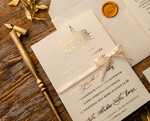 Zaproszenia ślubne Złote Glamour Proste  Złocone Zaproszenia Ślubne Minimalistyczne Zaproszenia na Ślub Twoje Miejsce szkicowane Zaproszenie Ślubne Kremowe6