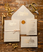 Zaproszenia ślubne Złote Glamour Proste  Złocone Zaproszenia Ślubne Minimalistyczne Zaproszenia na Ślub Twoje Miejsce szkicowane Zaproszenie Ślubne Kremowe0