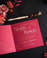 Zaproszenia ślubne Złote Glamour Ekskluzywne  Minimalistyczne zaproszenia ślubne, Welurowe zaproszenie ślubne Bordowe zaproszenie na ślub Welur2