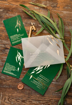 Zaproszenia ślubne Złote Glamour zoelono złote  zaproszenia ślubne eukaliptus listki  zaproszenia na ślub złocone w butelkowej zieleni1