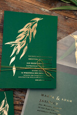 Zaproszenia ślubne Złote Glamour zoelono złote  zaproszenia ślubne eukaliptus listki  zaproszenia na ślub złocone w butelkowej zieleni14