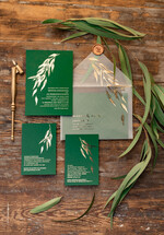 Zaproszenia ślubne Złote Glamour zoelono złote  zaproszenia ślubne eukaliptus listki  zaproszenia na ślub złocone w butelkowej zieleni4