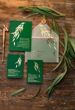 Zaproszenia ślubne Złote Glamour zoelono złote  zaproszenia ślubne eukaliptus listki  zaproszenia na ślub złocone w butelkowej zieleni0