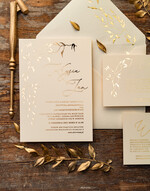 Zaproszenia ślubne Złote Glamour  złote błyszczące zaproszenia ślubne z motywen delikatnej galązki w eleganckim stylu glamour  1