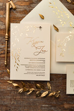 Zaproszenia ślubne Złote Glamour  złote błyszczące zaproszenia ślubne z motywen delikatnej galązki w eleganckim stylu glamour  7