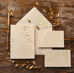 Zaproszenia ślubne Złote Glamour  złote błyszczące zaproszenia ślubne z motywen delikatnej galązki w eleganckim stylu glamour  0