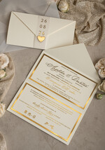 Zaproszenia ślubne Złote Glamour Eleganckie złote zaproszenia ślubne z lustrzanym monogramem, Kopertowe zaproszenie na ślub złocone, zaproszenia na ślub w stylu glamour, złote napisy na zaproszeniach ślubnych4